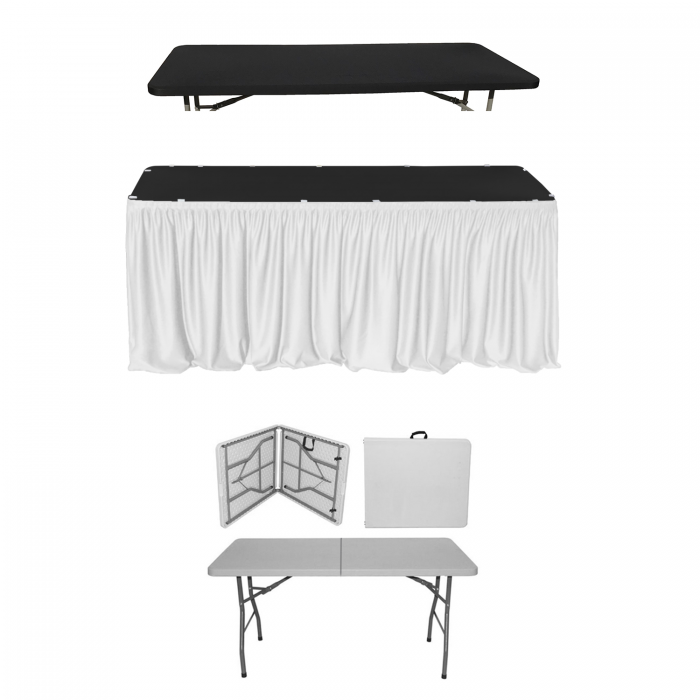 Set evenimente si catering CULINARO, masa pliabila tip valiza 152x76xh74cm, fusta de masa alba, capac elastic negru