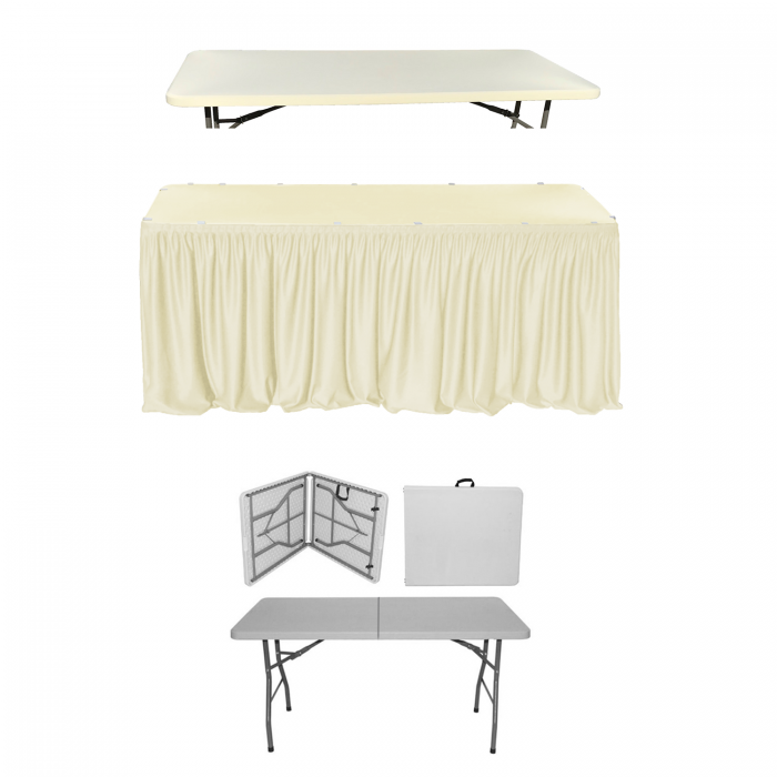 Set evenimente si catering CULINARO, masa pliabila tip valiza 152x76xh74cm, fusta de masa ivory, capac elastic ivory