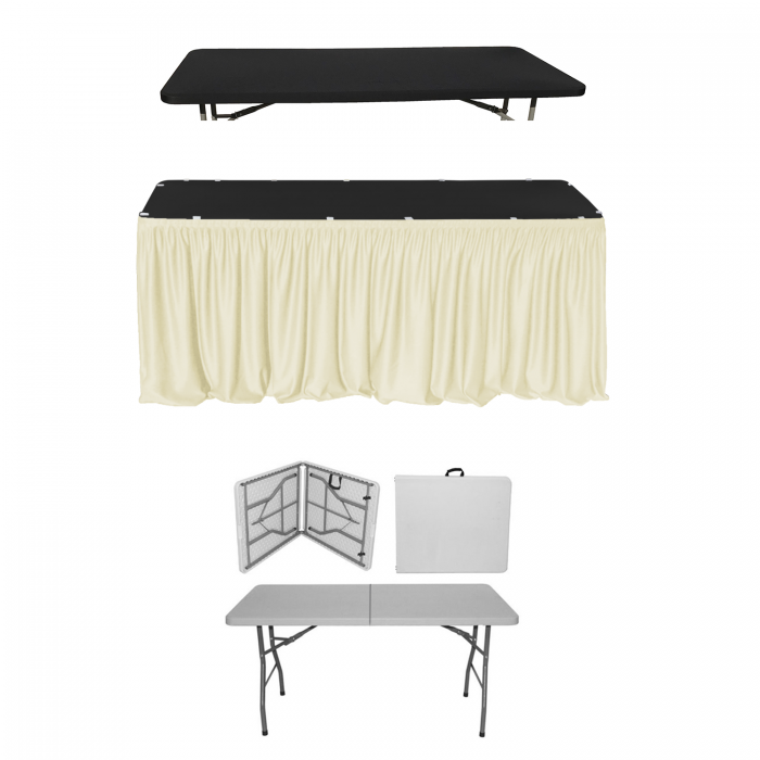 Set evenimente si catering CULINARO, masa pliabila tip valiza 152x76xh74cm, fusta de masa ivory, capac elastic negru