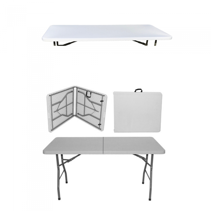 Masa pliabila tip valiza CULINARO dreptunghiulara 152x76xh74cm cu capac protectie textil culoare alba