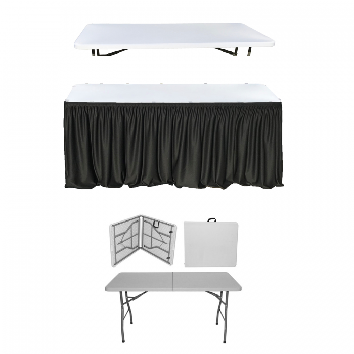 Set evenimente si catering CULINARO, masa pliabila tip valiza 152x76xh74cm, fusta de masa neagra, capac elastic alb