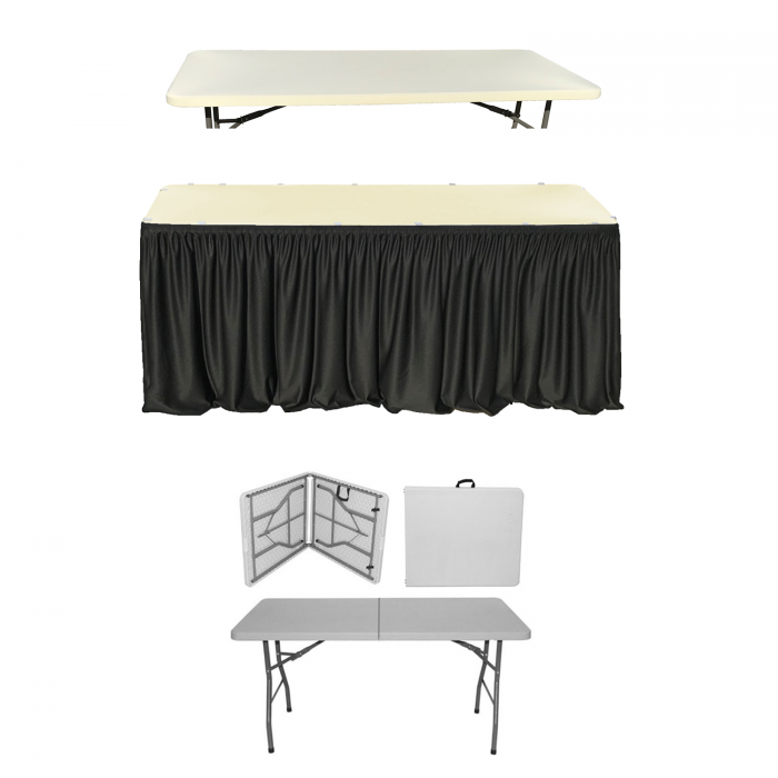 Set evenimente si catering CULINARO, masa pliabila tip valiza 152x76xh74cm, fusta de masa neagra, capac elastic ivory