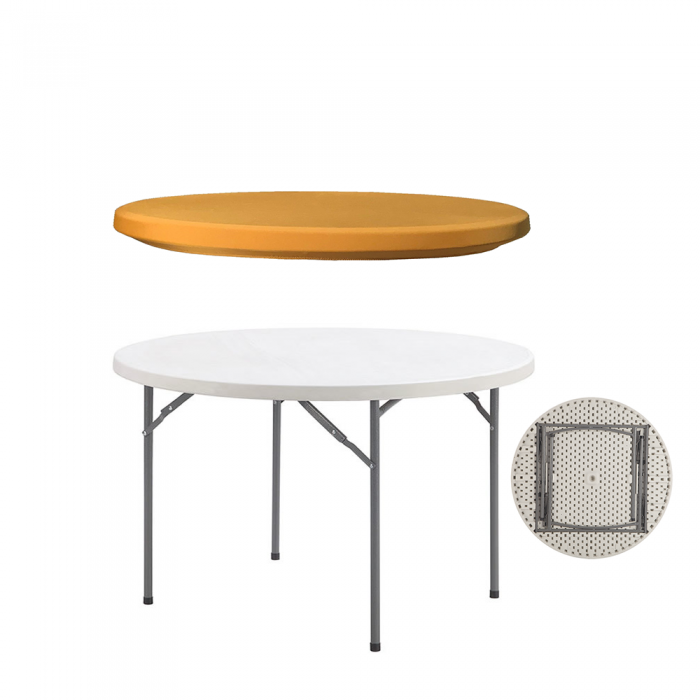 Masa plianta catering rotunda CULINARO 152xh74cm cu capac protectie elastic auriu