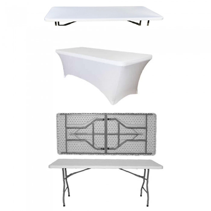 Set masa pliabila catering dreptunghiulara CULINARO 180x76xh74cm, husa alba, capac elastic alb