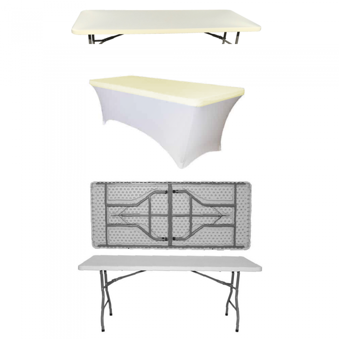 Set masa pliabila catering dreptunghiulara CULINARO 180x76xh74cm, husa alba, capac elastic ivory