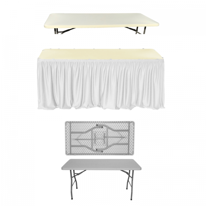 Set evenimente si catering CULINARO, masa plianta 152x76xh74cm, fusta de masa alba, capac elastic ivory