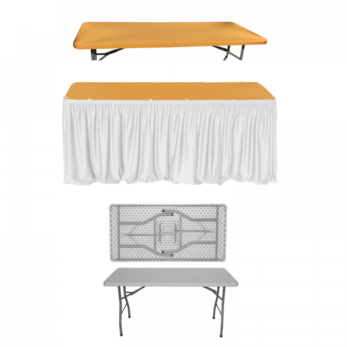 Set evenimente si catering CULINARO, masa plianta 152x76xh74cm, fusta de masa alba, capac elastic auriu