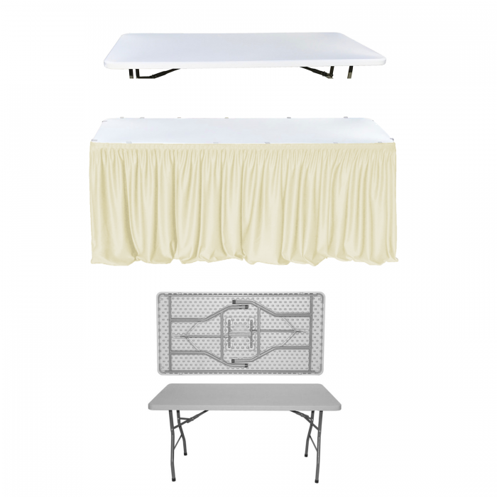 Set evenimente si catering CULINARO, masa plianta 152x76xh74cm, fusta de masa ivory, capac elastic alb
