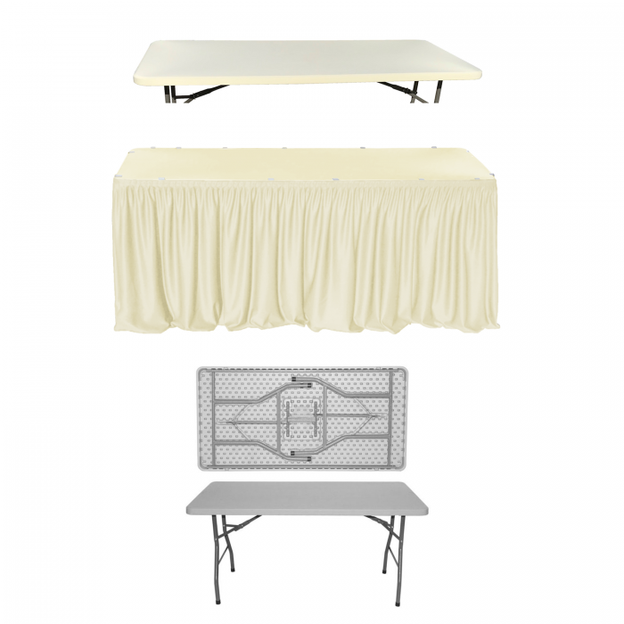 Set evenimente si catering CULINARO, masa plianta 152x76xh74cm, fusta de masa ivory, capac elastic ivory