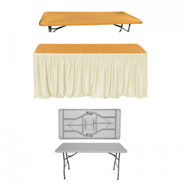 Set evenimente si catering CULINARO, masa plianta 152x76xh74cm, fusta de masa ivory, capac elastic auriu