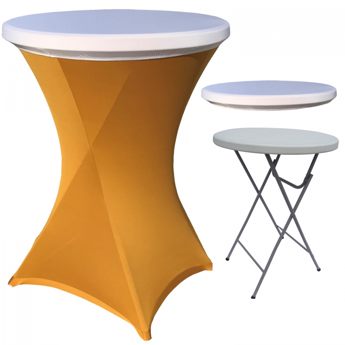 Set masa pliabila rotunda, cocktail CULINARO D80xH110cm, husa elastica aurie, capac elastic alb
