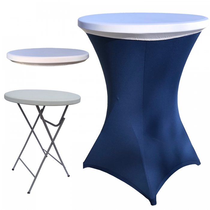 Set masa pliabila rotunda, cocktail CULINARO D80xH110cm, husa elastica albastra, capac elastic alb