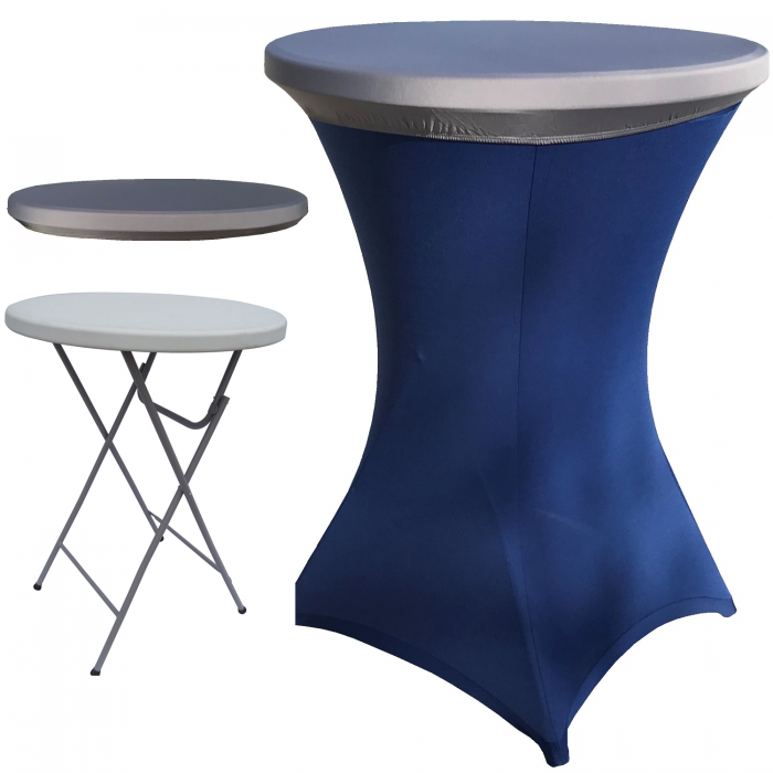 Set masa pliabila rotunda, cocktail CULINARO D80xH110cm, husa elastica albastra, capac elastic gri