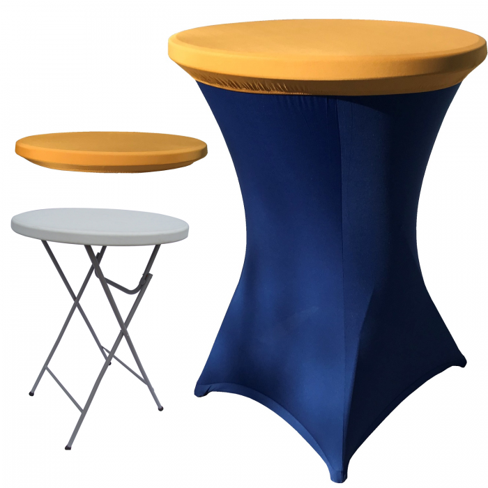 Set masa pliabila rotunda, cocktail CULINARO D80xH110cm, husa elastica albastra, capac elastic auriu