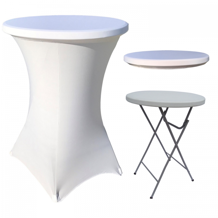 Set masa pliabila rotunda inalta catering CULINARO D80xH110cm, husa elastica alba, capac elastic alb