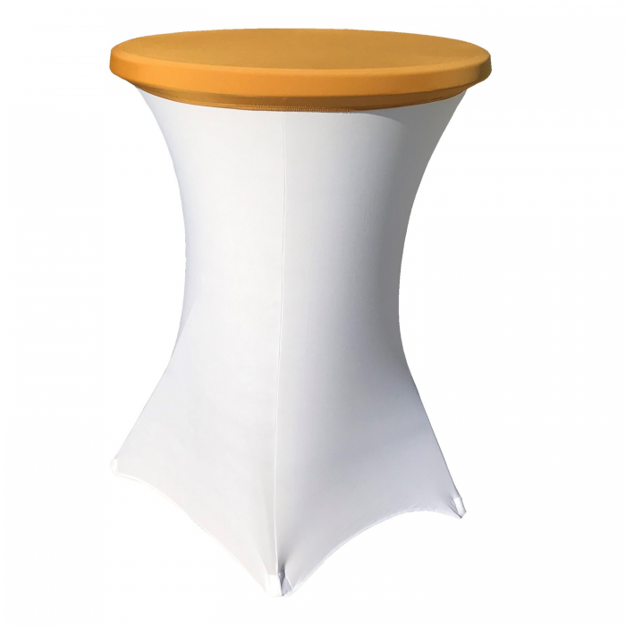 Set masa pliabila rotunda inalta catering CULINARO D80xH110cm, husa elastica alba, capac elastic auriu