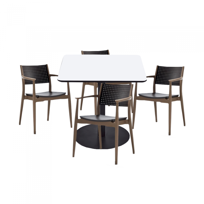 Set mobilier dining/bucatarie RAKI, masa patrata cu blat MDF melaminat 80x80x75cm, 4 scaune SEGINUS 54x58xh82cm maro bej