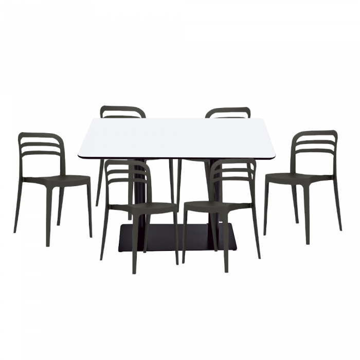 Set mobilier dining/bucatarie RAKI, masa dreptunghiulara cu blat MDF melaminat 120x80x75cm, 6 scaune Aspen 43,9x45,3xh81,7cm negre