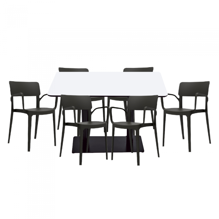 Set mobilier dining/bucatarie RAKI, masa dreptunghiulara cu blat MDF melaminat 120x80x75cm, 6 scaune Panora 54,5x54,3xh81,9cm negre