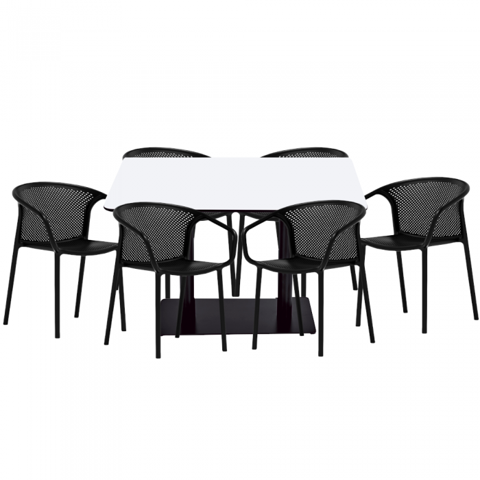 Set mobilier dining/bucatarie RAKI, masa dreptunghiulara cu blat MDF melaminat 120x80x75cm, 6 scaune cu spatar rotunjit CHICAGO 57x57xh77cm negre