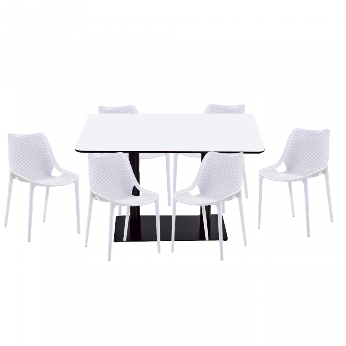 Set mobilier dining/bucatarie RAKI, masa dreptunghiulara cu blat MDF melaminat 120x80x75cm, 6 scaune LONDON AIR 61x51xh82cm albe