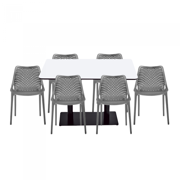 Set mobilier dining/bucatarie RAKI, masa dreptunghiulara cu blat MDF melaminat 120x80x75cm, 6 scaune LONDON AIR 61x51xh82cm gri