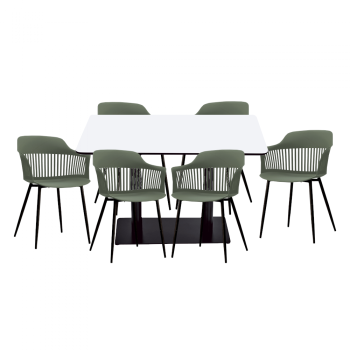 Set mobilier dining/bucatarie RAKI, masa dreptunghiulara cu blat MDF melaminat 120x80x75cm, 6 scaune Florida 53x59x81cm verde/negru