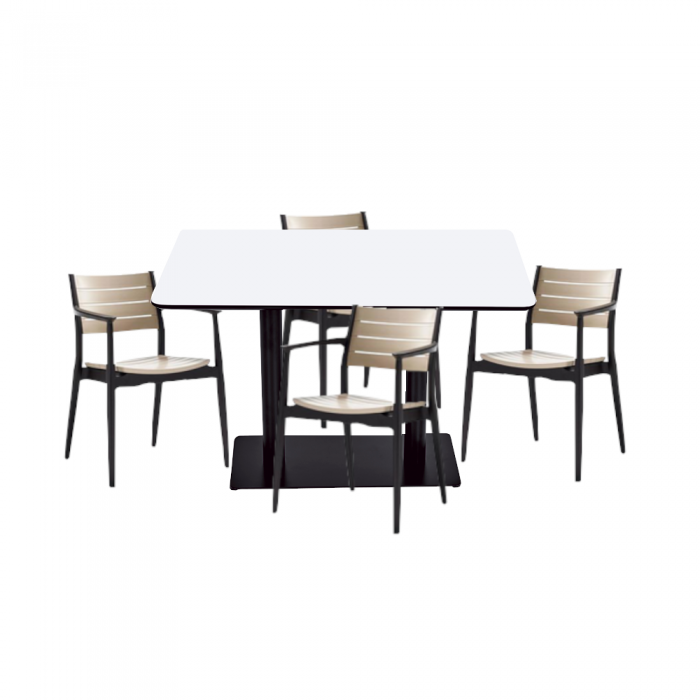 Set masa si scaune bucatarie RAKI, masa dreptunghiulara cu blat MDF melaminat 120x80x75cm, 4 scaune REGNUM 58x54xh82cm maro x cappuccino