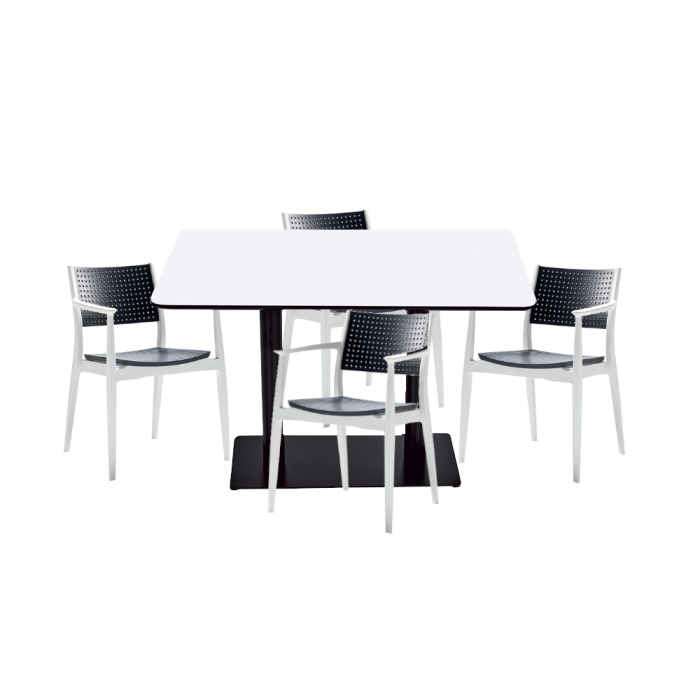 Set masa si scaune bucatarie RAKI, masa dreptunghiulara cu blat MDF melaminat 120x80x75cm, 4 scaune SEGINUS 54x58xh82cm alb antracit