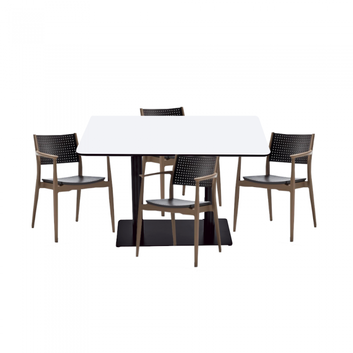 Set masa si scaune bucatarie RAKI, masa dreptunghiulara cu blat MDF melaminat 120x80x75cm, 4 scaune SEGINUS 54x58xh82cm maro bej