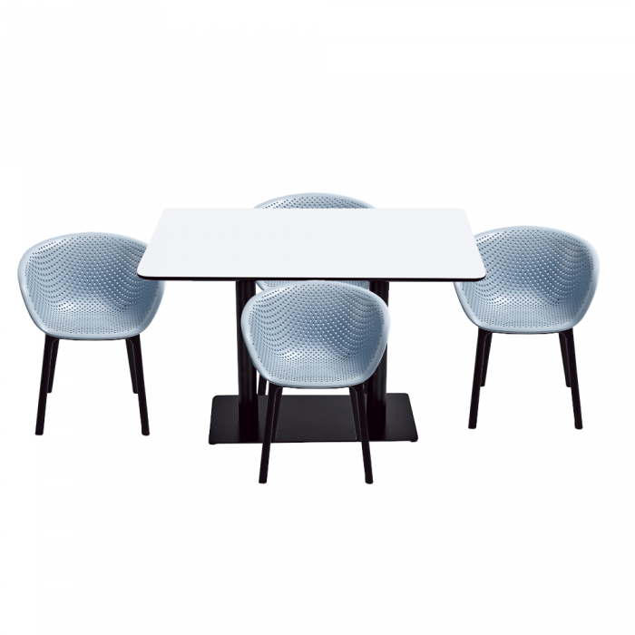 Set masa si scaune bucatarie RAKI, masa dreptunghiulara cu blat MDF melaminat 120x80x75cm, 4 scaune tip fotoliu HAVANA 61x64xh74cm albastre