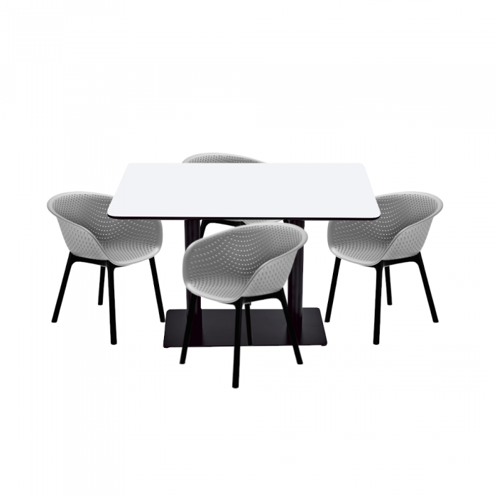 Set masa si scaune bucatarie RAKI, masa dreptunghiulara cu blat MDF melaminat 120x80x75cm, 4 scaune tip fotoliu HAVANA 61x64xh74cm gri