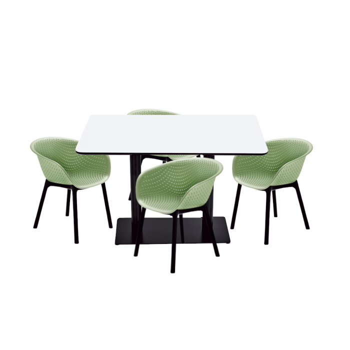 Set masa si scaune bucatarie RAKI, masa dreptunghiulara cu blat MDF melaminat 120x80x75cm, 4 scaune tip fotoliu HAVANA 61x64xh74cm verzi