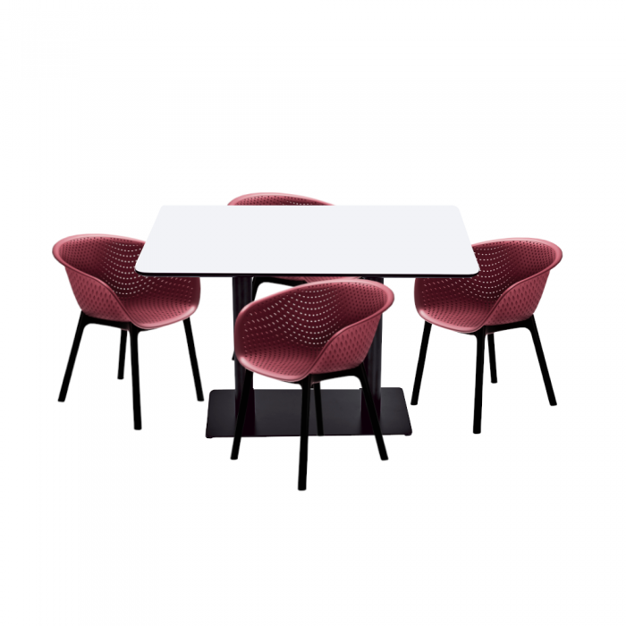 Set masa si scaune bucatarie RAKI, masa dreptunghiulara cu blat MDF melaminat 120x80x75cm, 4 scaune tip fotoliu HAVANA 61x64xh74cm bordo