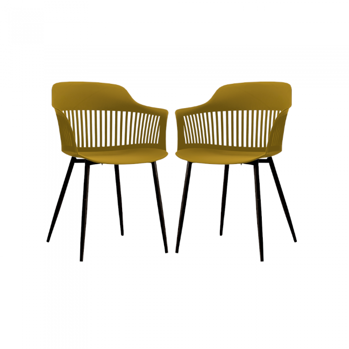 RAKI FLORIDA Set 2 scaune cu spatar din polipropilena pentru bucatarie, terasa 53x59x81cm galben negru