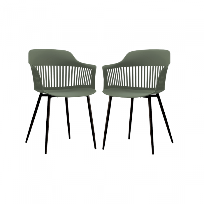 RAKI FLORIDA Set 2 scaune cu spatar bucatarie, terasa polipropilena 53x59x81cm verde negru