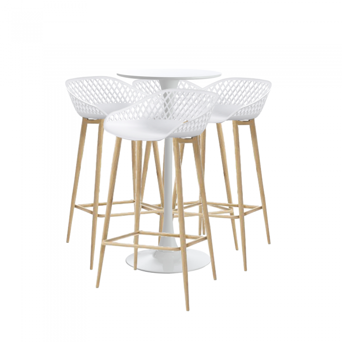 RAKI Set masa si scaune de bar alb, 5 piese, masa 60x101cm cu 4 scaune Toyama 48x47x95cm 