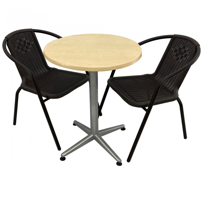 Set 2 scaune CAMPMAN maro cu masa rotunda D60cm AGMA HORECA MAPLE cu blat werzalit si baza gri clasic