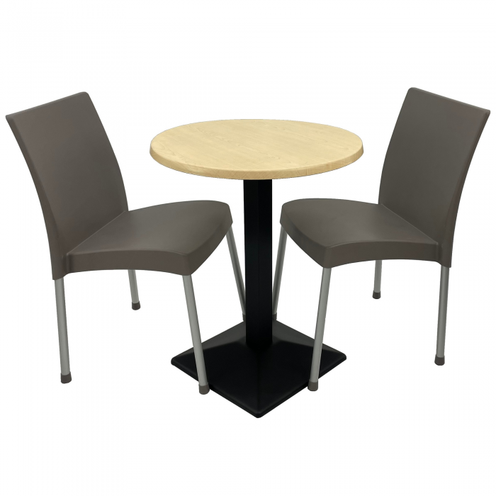 Set mobila balcon, 2 scaune ASOS gri si masa rotunda D60cm AGMA HORECA MAPLE cu blat werzalit si baza metalica culoare negru