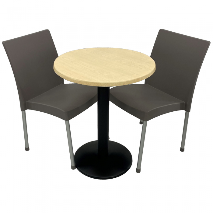 Set mobila balcon, 2 scaune ASOS gri si masa rotunda D60cm AGMA HORECA MAPLE cu blat werzalit si baza metalica neagra