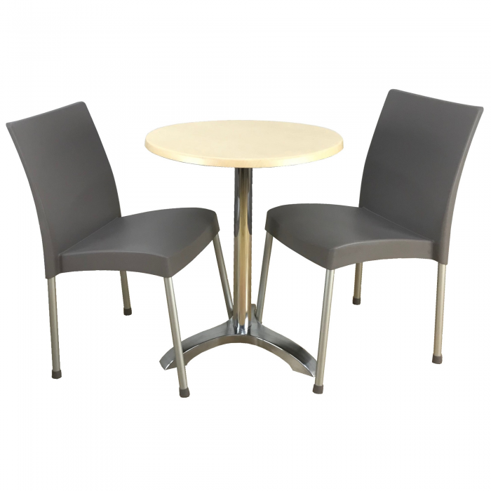 Set mobila balcon, 2 scaune ASOS gri si masa rotunda D60cm AGMA HORECA MAPLE cu blat werzalit si picior aluminiu