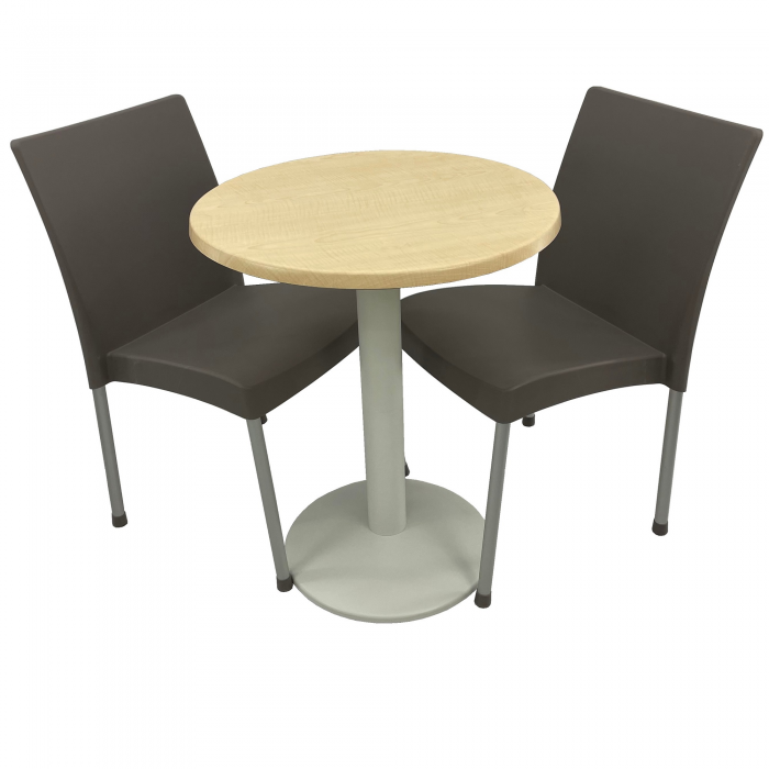 Set mobila balcon, 2 scaune ASOS gri si masa rotunda D60cm AGMA HORECA MAPLE cu blat werzalit si baza metalica alba