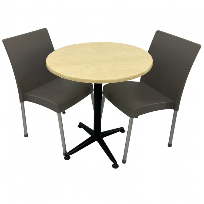 Set mobila balcon, 2 scaune ASOS gri si masa rotunda D70cm AGMA HORECA MAPLE cu blat werzalit si baza culoare negru clasic