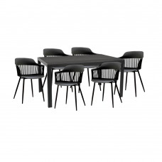 Set pentru curte/gradina/terasa RAKI VIDEIRA, masa neagra 156x78xh74cm cu 6 scaune FLORIDA 53х59хh81,5cm negre, plastic/metal