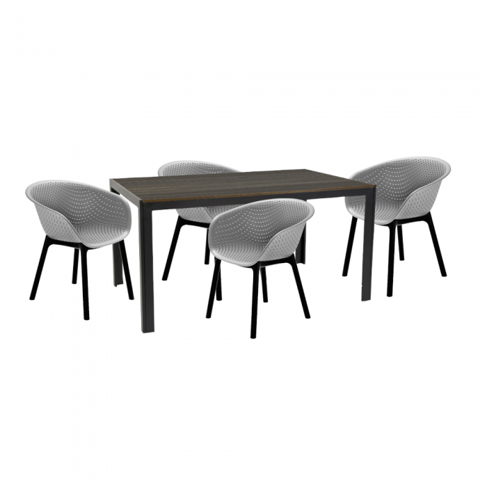 Set mobilier pentru gradina/terasa RAKI MACIAH, masa maro 156x76xh74cm si 4 scaune HAVANA 61x64xh74cm gri, plastic/metal