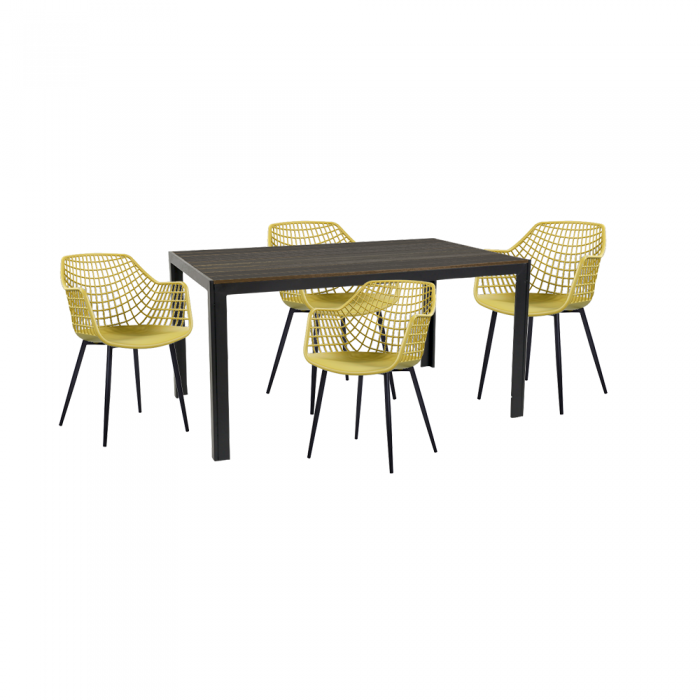 Set mobila de exterior/gradina RAKI KUTANA, masa dreptunghiulara maro 156x78xh74cm cu 4 scaune TOYAMA 56х57хh84cm culoare galben/negru, plastic/metal