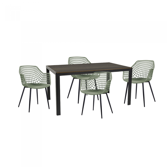 Set mobila de exterior/gradina RAKI KUTANA, masa dreptunghiulara maro 156x78xh74cm cu 4 scaune TOYAMA 56х57хh84cm culoare verde/negru, plastic/metal
