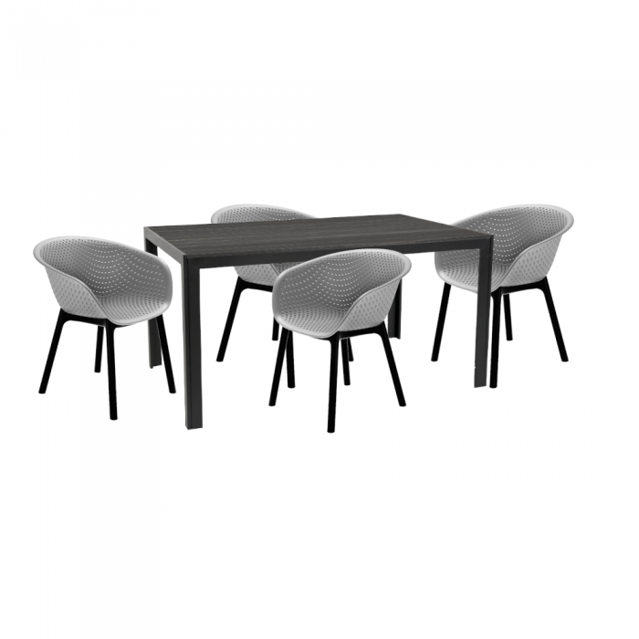 Set mobilier pentru gradina/terasa RAKI MACIAH, masa neagra 156x76xh74cm si 4 scaune HAVANA 61x64xh74cm gri, plastic/metal