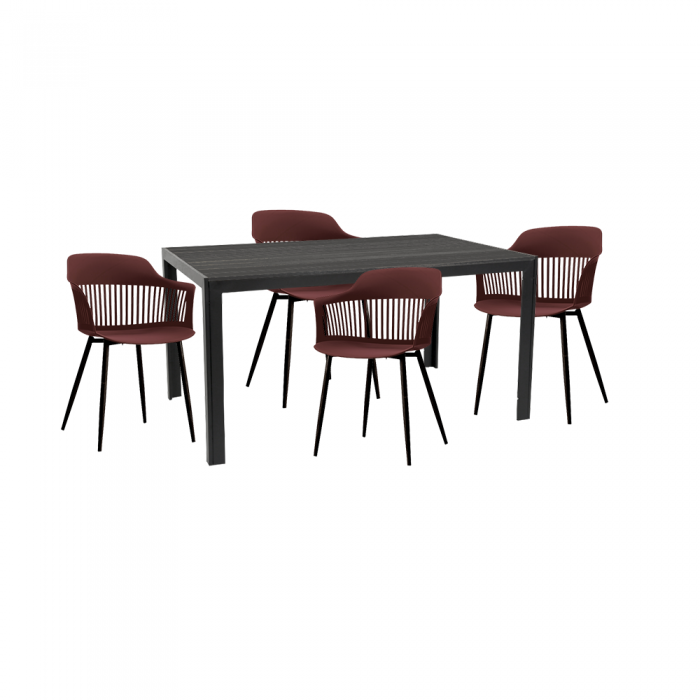 Set pentru curte/gradina/terasa RAKI VIDEIRA, masa neagra 156x78xh74cm cu 4 scaune FLORIDA 53х59хh81,5cm culoare mov/negru, plastic/metal