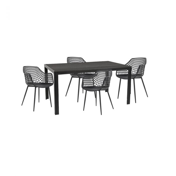 Set mobila de exterior/gradina RAKI KUTANA, masa dreptunghiulara neagra 156x78xh74cm cu 4 scaune TOYAMA 56х57хh84cm negre, plastic/metal